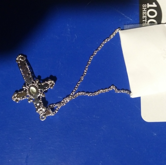 Silver cross necklace with moon stone - Picture 2 of 2